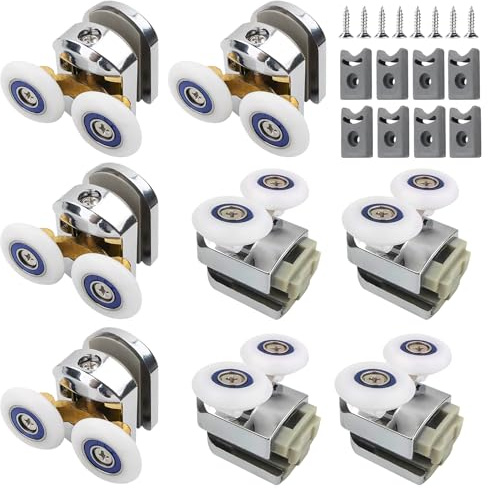 Curved Shower Door Rollers 25mm, 8pcs Shower Glass Door Rollers, Replacement Shower Door Wheels with Anti-Collision Block and Screws Chrome, Shower Roller Wheels for Curved Bathroom Showerroom Doors