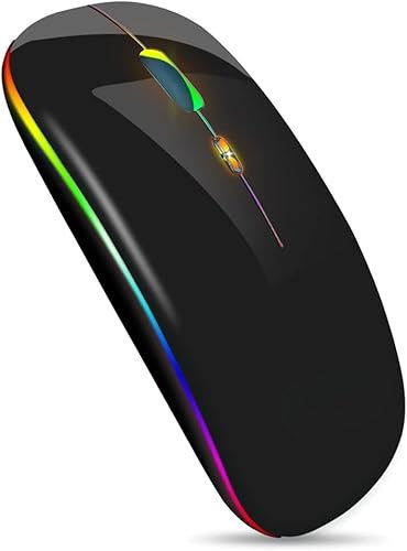 OOYES Computer Bluetooth Wireless Mouse Rechargeable RGB Backlight Mice for i-Pad PC Laptop Tablet Phone 2.4GHz USB Mouse,Slim LED Bluetooth 5.0+2.4Ghz Rechargeable Wireless mouse