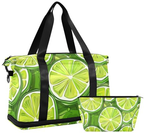 Green Lime Slices - Bolsas de lona deportivas para gimnasio, con correa ajustable para viajes, juego de 2 piezas, rodajas de lima verde, 1 tamaño, Rodajas de lima verde, 1 size