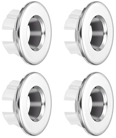 Classicseali 4pcs Basin Overflow Cover,Round Bathroom Sink Overflow Ring, Sinks Overflows Cover, for Aperture Replacement Ceramic Basin, Home,Bathroom, Kitchen, Silver