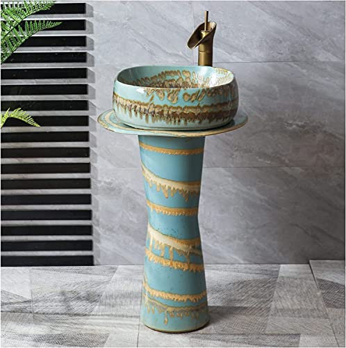 Freistehendes Standwaschbecken – Keramik Retro Industrial Style Badezimmer Waschbecken, leicht zu reinigen, ideal für Hotels und Zuhause