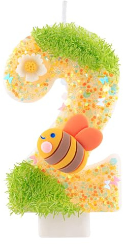 Personalisierte Geburtstagskerzen Biene Zahlen 2,Geburtstagsdeko 2 Jahr Mädchen, Gelb Kerzen Geburtstag, Honigbiene und Blume Tortendeko Geburtstag,Geburtstagskerzen Torte Deko Kinder Geburtstags