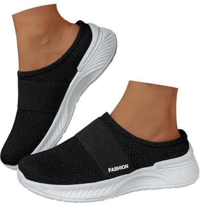 Hsternexy Orthopädische Schuhe Damen Luftkissen Hausschuhe Hinten Offen Diabetiker Wanderschuhe Mesh Atmungsaktiv Sandals Air Cushion Slip On Walking Shoes Outdoor-Walkingschuhe Schwarz, 39/EU