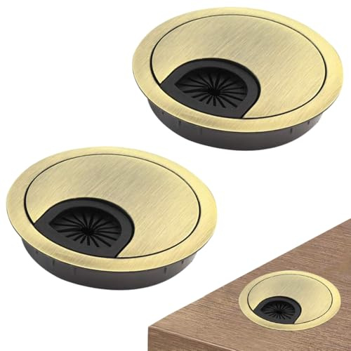 2 Pcs 60mm Desk Cable Grommets, 60mm Bronze Desk Grommet, Zinc Alloy Desktop Cable Hole, Bronze Round Hole Cover for Management of Office & Computer Desktop