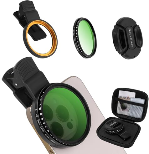 Phone 52MM Variable ND2-ND400 Filter, Multi-Coating Clip Adjustable Neutral Density Lens Kit, Compatible with iPhone 16/15/14/13 Pro Max, Samsung Galaxy, Google Pixel and Other Smart Phones