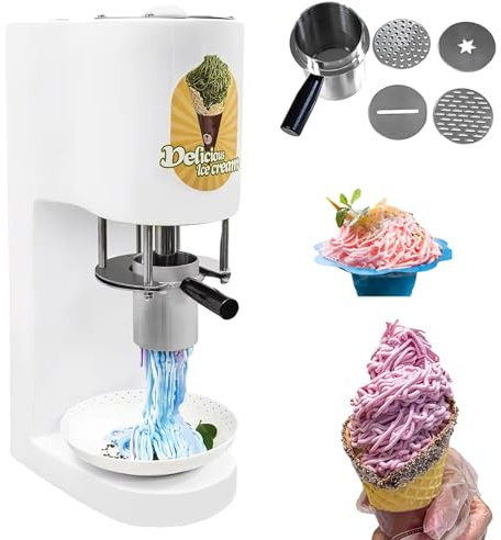 Macchina for gelato, macchina for gelato, macchina for gelato spaghetti, gelatiera, con 4 stampi intercambiabili, tramoggia da 420 ml(White)