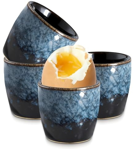 Tianher Eierbecher, 4er Set Eierbecher Porzellan Vintage Blaues Design Mit Farbverlauf Eierständer Eierhalter Für Alle Eigrößen Für Gekochten Eiern Frühstück Brunch Abendessen Spülmaschinenfest