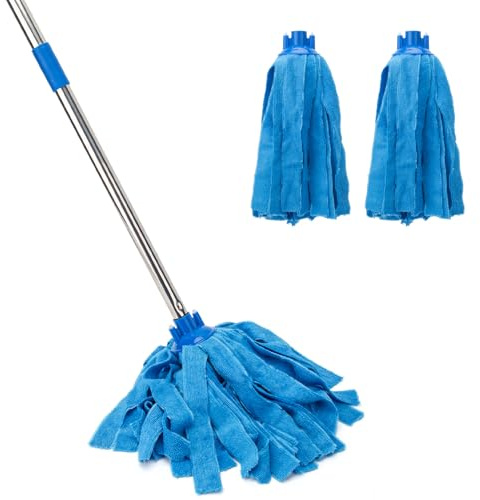 Microfiber Mop Floor Cleaning,150 cm Stainless Steel Handle and 2 Replacement Heads, Super Absorbent for kitchen, living room,Bathroom,Garage,Hardwood & Tile Floors