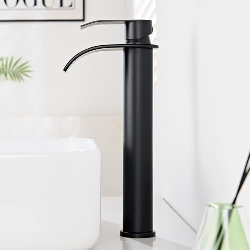 Wasserhahn Bad Schwarz Hoch, Waschtischarmatur Edelstahl, 245mm | Für Kalt- und Warmwasser, Einhandbedienung, DVGW Zertifiziert, Keramikkartusche, Bad