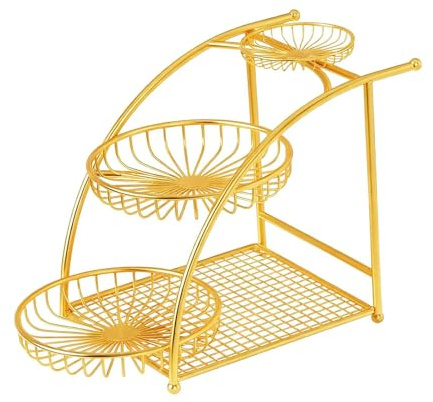 Baoblaze Frutero de 3 niveles, centro de mesa decorativo, estante expositor de frutas, organizador de almacenamiento para encimera, cocina, hogar y, Oro