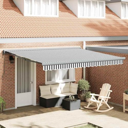 Gelenkarmmarkise Markisen Klemmmarkise,Markise Einziehbar Anthrazit und Weiß 4x3 m Stoff und Aluminium,Für Terrasse Balkon,Einfache Montage Ohne Bohren,Vielseitig Einsetzbar