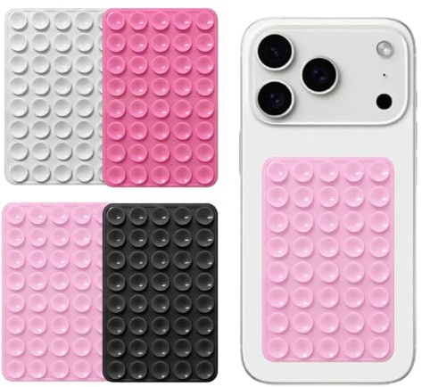 GSRIGW 4 Pezzi Ventosa Telefono Portatile Dual Face | Cover a ventosa in silicone per selfie video e ricarica mob (nero/bianco/rosa/rosa chiaro)