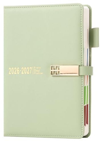 Diario 2026-2027 formato A5, 1 pagina al giorno, Diario 2025-2026 con un giorno per pagina, 12 mesi di pianificatore giornaliero e mensile con schede mensili colorate, organizer con copertina rigida e