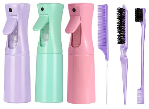Gubilacrum 6-Piece 200ml Continuous Mist Spray Bottle Set for Styling and Hydration, Pink, Purple, Green, Water Spray Bottle for Hair, Refillable Hair Spray Bottle for Salon and Home Use