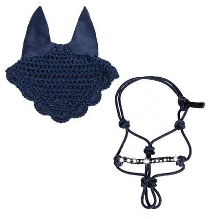 Brama West HKM Hobby Horse Set Shiny Star – Knotenhalfter & Fliegenhaube – Perfekt für Hobby Horsing & Turniere (Navy)