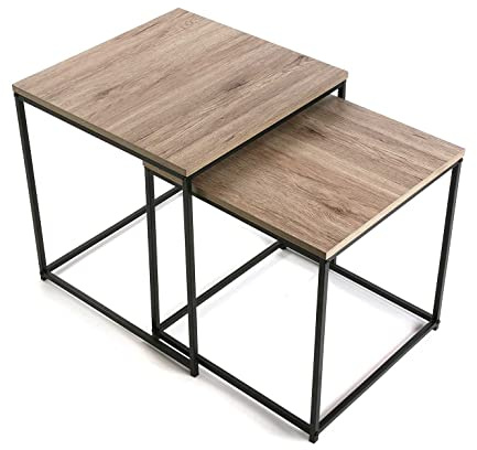 Versa Cambridge Beistelltisch für das Wohnzimmer, Schlafzimmer oder die Küche. Moderner, niedriger Tisch, 2er Set, Maßnahmen (H x L x B) 50 x 50 x 50 cm, Holz und Metall, Farbe: Braun
