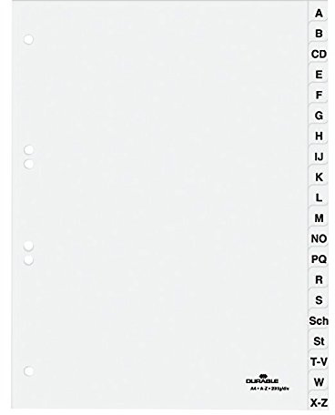 Durable 615002 Register A-Z, 10 Stück, DIN A4 hoch, 20-teilig, weiß (10x A-Z, A4 hoch)