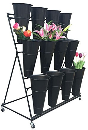 Blumentreppe Pflanzenregal Pflanzentreppe Flower Shop Flower Stand Eisen Blumentopf Regal, 3 Tiers Flower Bucket Rack, Eisen + Kunststoff, Breite 100 * Tiefe 50 * Höhe 110cm ( Farbe : SCHWARZ )