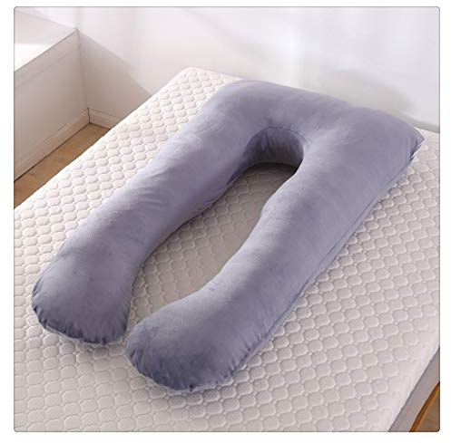 HONGBI Almohada de Embarazo de Cuerpo Completo Almohada Grande en Forma de U para Mujeres Embarazadas,Almohada de Maternidad Ante:Gris Oscuro Almohada:70x130cm