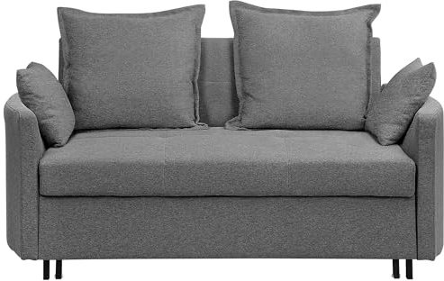 2-Sitzer Sofa mit Schlaffunktion Stoff grau mehrere Kissen Schlafsofa Hovin