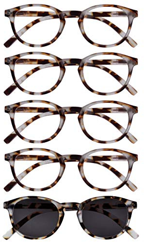 OPULIZE Zen 5er-Pack Lesebrille Mit Sonne Leser Licht Braune Schildpatt Klein Herren Damen RRRRS24-1T +1,50
