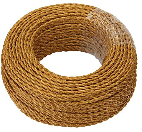 GreenSun Cable Trenzado Vintage - 2 Hilos Cable Electrico 5 Metros Cable Cuerda 2x0,75mm² para Lámparas de Araña, Apliques y Pantallas de Lámparas, dorado intenso