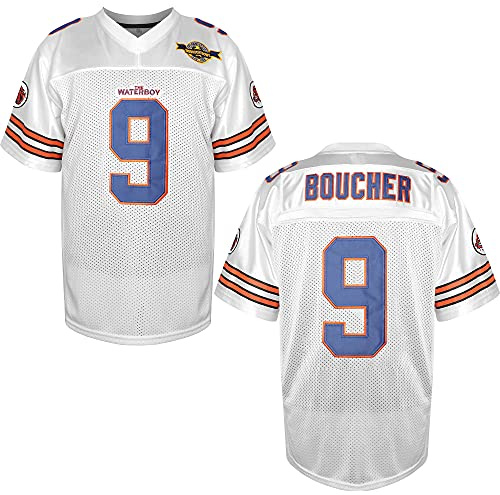 EETUG The Waterboy Football Jersey #9 Bobby Boucher 50th Anniversary Stitched Movie Mud Dogs Bourbon Bowl Men Football Jerseys (White, Small)