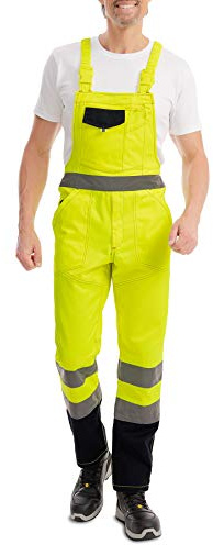 Mivaro Herren Warnschutz Latzhose mit Reflexstreifen - robuste Arbeitslatzhose EN ISO 20471 Klasse 2 zertifiziert - elastischer Bund, viele Taschen, für Beruf & Baustelle, Bau, Übergrößen