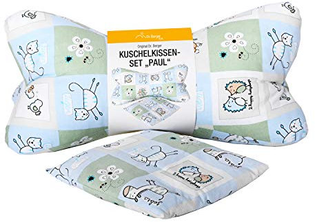 Dr. Berger Kinderkissen Nackenrolle Kinder Kissen Leseknochen 30 cm - Kleinkindkissen Set Paul Nackenkissen mit Wärmekissen 100% Baumwolle - ergonomisches Buchkissen Lesekissen, Tabletkissen grün