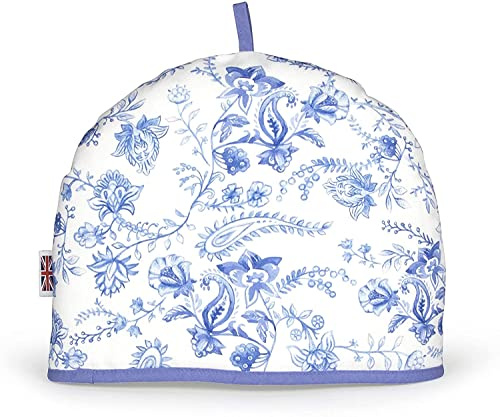 Muldale Teewärmer für Teekanne in Vintage Blau mit Blau Rand 100% Baumwolle extra Dicke Watte | Made in England, UK | Teewärmer für 1 bis 6 Tassen Neutrale Küchentextilien Sortiment