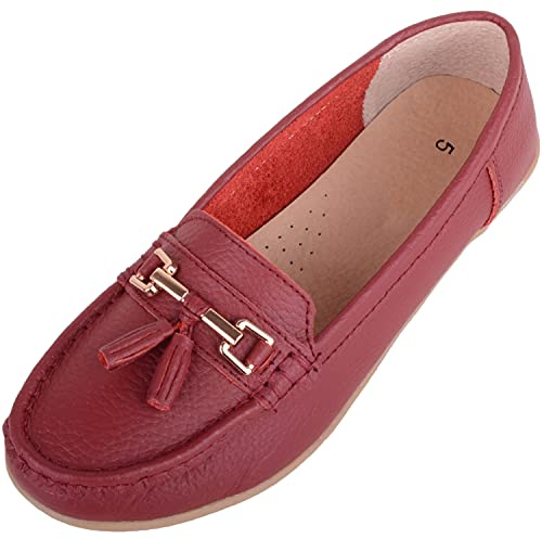 ABSOLUTE FOOTWEAR Womens Slip On Casual Leather Loafer Deck Boat Shoes Sandals
