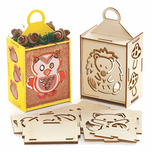 Baker Ross FE726 Waldtier Laterne Bastelset aus Holz, 3er-Pack, Holzlaternen zum Bemalen und Basteln