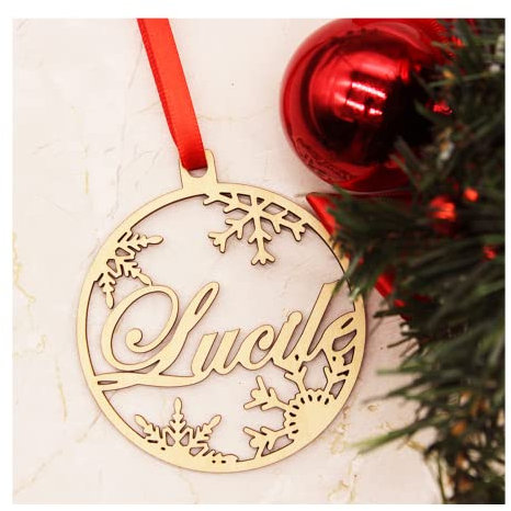 JINFU Personalisierte Holz-Weihnachtsschmuck, personalisierte Holz-Weihnachtsdekoration, gravierte Holz-Weihnachtsschmuck, Weihnachtsanhänger, individuelle Weihnachtskugeln,