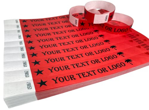 200 Rot Individuell Bedruckte Tyvek-Armbänder mit Ihrem Personalisierten Text/Logo für veranstaltungen, Partys, Festivals, ID