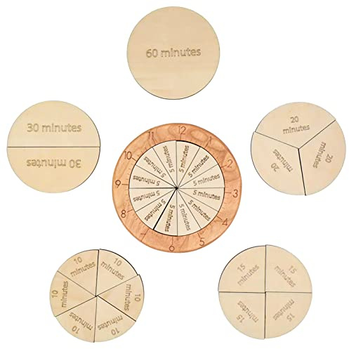 MERRYHEART Wooden Time Fraction Learning Clock, Cognitive Education Puzzle Toys for Children Learning to Tell Time Set Up for an Hour (Wood)