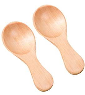 HugeDE 2 Pcs Mini Wooden Spoon with Short Handle Small Ice Cream Spoon Honey Coffee Tea Spoon Sugar Salt Jam Scoop Teaspoons Measuring Scoop Seasoning Spoons Light Brown,8.5 x 3.5 cm
