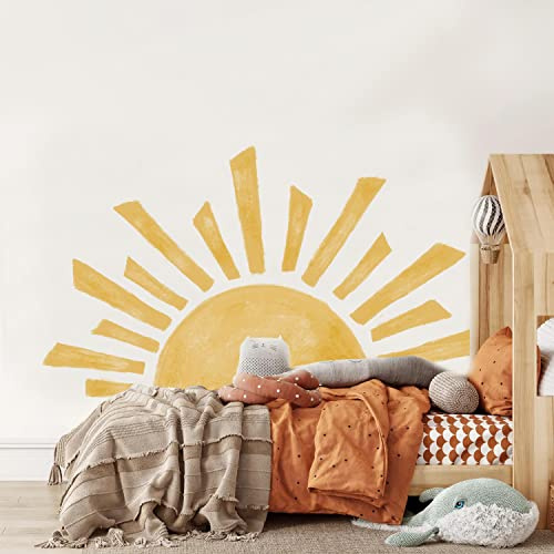 astrkiz Boho-Wandaufkleber mit halbem Sonnenaufgang, zum Abziehen und Aufkleben, Aquarell-Sonnendekoration, Sonnenschein-Wandaufkleber für Kinderzimmer, Spielzimmer, Kinderzimmer, Schlafzimmer