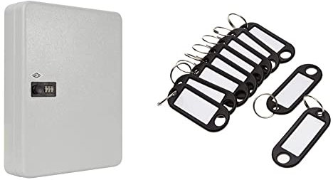 Wedo 10246037 Schlüsselschrank für 60 Schlüssel 3-Stelliges Zahlenschloss, individuell einstellbar 28, 8 x 9, 4 x 37, 0 cm & 262101801 Schlüsselanhänger Kunststoff 10 Stück, schwarz, 17 x 10 x 1cm