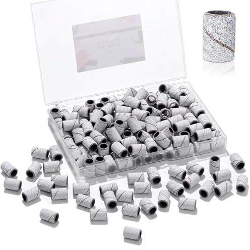 Makartt Sanding Bands for Nail Drill - 100 Pcs Nail File Sanding Bands for Drill Bits #180 Medium Grits for Acrylic Nails Gel Removing and Shaping, Upgrade Thicker Durable Sanding Drill Bit