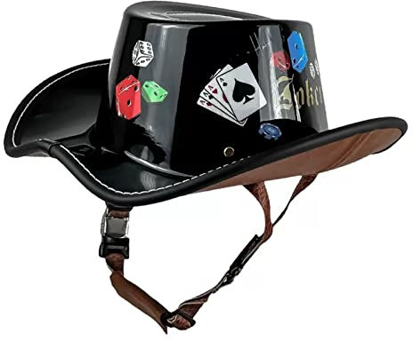 Retro Motorrad Cowboy-Hut Helme Herren Damen, Vintage Motorrad Open Face Helme, Westen Motorradhelm, Erwachsene Motorrad Jethelme, Strassen Schutzhelm DOT ECE Zertifiziert ( Color : E , Size : L=(59-6
