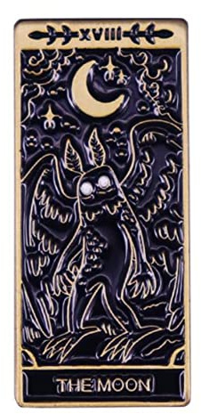 Die Mondmotte Tarotkarte Emaille Brosche Pin Abzeichen Cartoon Anstecker Pin Mothman Der Mond Tarot Karte Emaille Pin Gotische Hexe Brosche für Kleidung