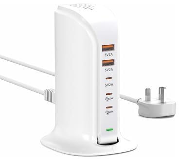 Qurzou USB C Charging Station 55W,Multi USB C Charger Tower,5 Port USB Charging Hub for iPhone 16/15/14/13,Samsung,iPad,etc(white 55W)