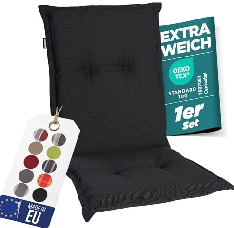 gardisun Gartenstuhlauflagen Niedriglehner, 1er Set, Schwarz | Extra Dicke Sitzauflagen, Made in EU, Stuhlauflagen für Niederlehner Gartenstuhl, Auflagen mit extra hoher Lichtechtheit