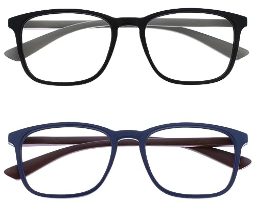OPULIZE Max Lesebrille 2er Pack - Klassische große rechteckige Fassung - Brillen in mattem Schwarz und Blau - Herren Damen Unisex - RR78-13 - +2,00