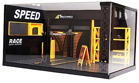 Folpus 1/24 Diorama-, Diorama-Modellauto-Werkstatt-Szenenmodell, Ausstellungslandschaftsmodell mit LED-Licht, Mit Brett