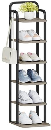 Hzuaneri Scarpiera verticale, scarpiera a 6 livelli, Scaffale Portascarpe, scarpiera salvaspazio, 2 Ganci, 30 x 26,5 x 101 cm, per Ingresso, Soggiorno, Camera da Letto, Avorio Chiaro e Nero SR04205B