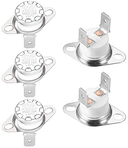 WIOSEN KSD301 Thermostat, 170 °C/338 °F, 10 A, normalerweise geschlossen, NC-Einstellung, Push-Disc-Temperaturschalter for Mikrowelle, Kaffeemaschine, 5 Stück