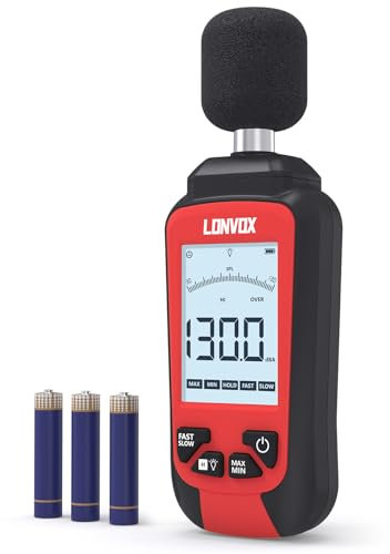 LONVOX Sound Level Meter with 2.45 Backlit LCD, 30 – 130 dBA Measuring Range, MAX/MIN Noise Measurement, Ideal for Classroom, Factories