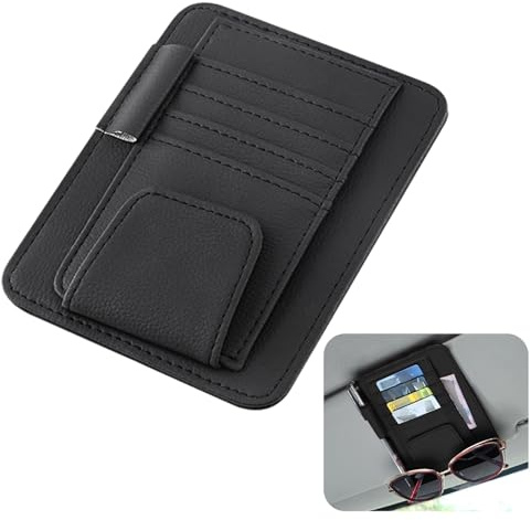 KASESSS Universal Sonnenblende Organizer Auto, Brillenhalter für Auto aus PU-Leder, Sonnenbrillenhalter Auto mit Organizerfach Auto Sonnenblende Organizer für die Speicherung Sonnenbrille Karte Stift