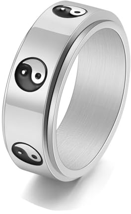Dsnyu Anxiety Ring Woman, Wedding Ring Man Silber Yin und Yang Drehbar Herren Schmuck 8mm Breit Edelstahl Größe 67 (21.3) Komfort Fit mit Box